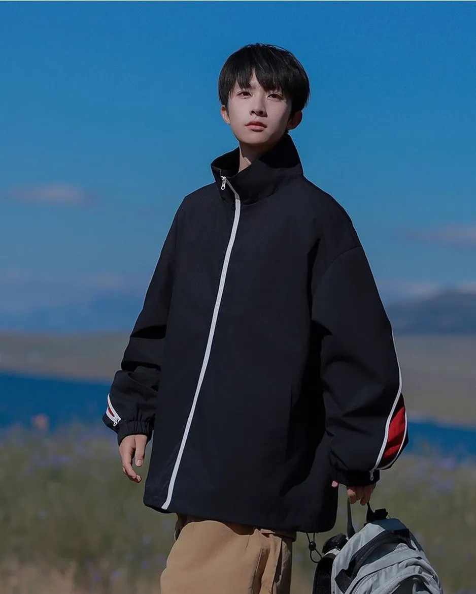 Stylish Patchwork Stand-Up Collar Rain Coat for Men