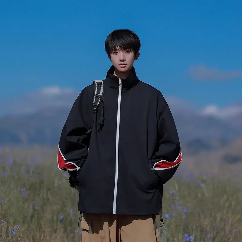 Stylish Patchwork Stand-Up Collar Rain Coat for Men
