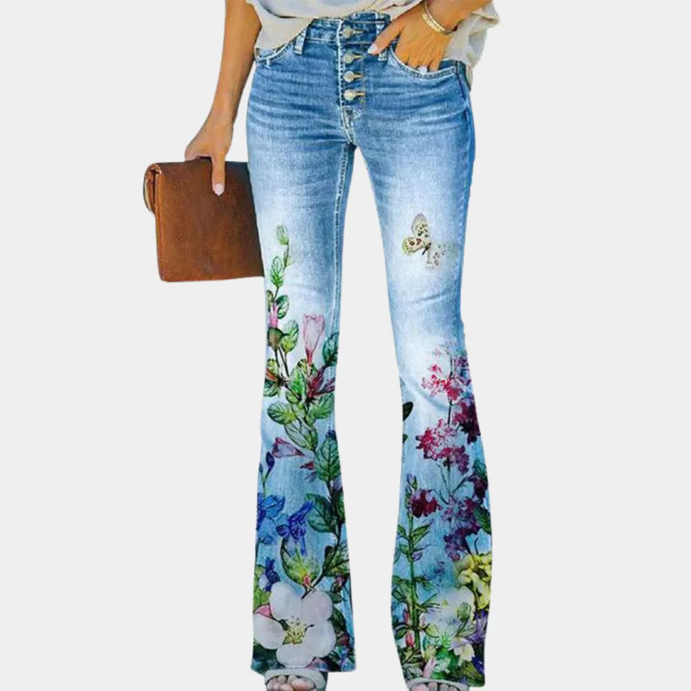 Stylish Rosmunda Women's Flared Jeans with Trendy Buttons