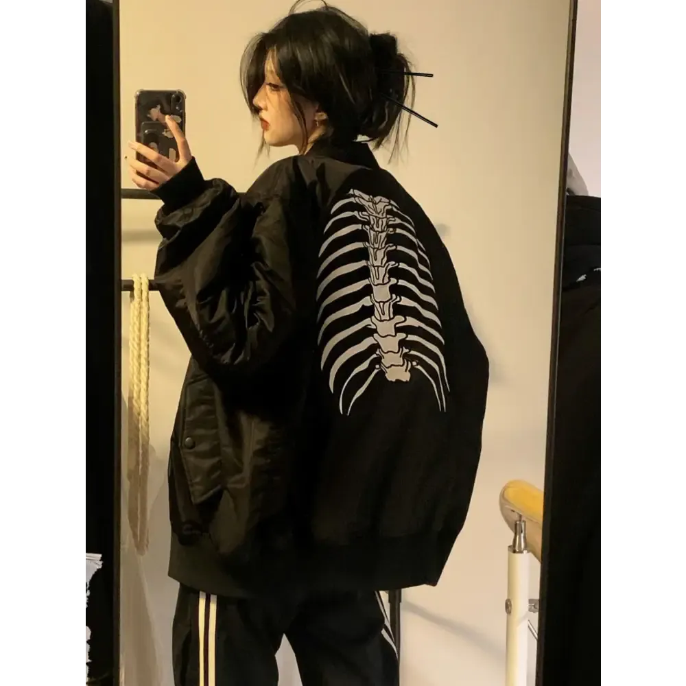 Stylish Skeleton Jacket with O-Neck for Y2K Fashion Enthusiasts