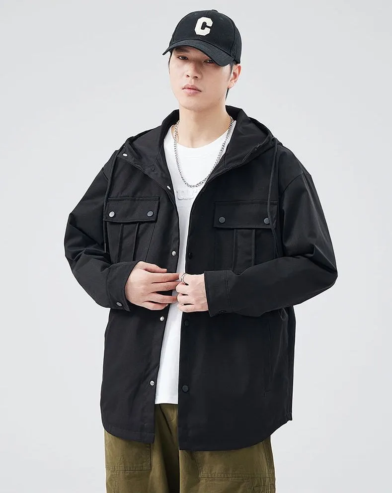 Stylish Solid Barbour Jacket Featuring a Flap Pocket and Hooded Design