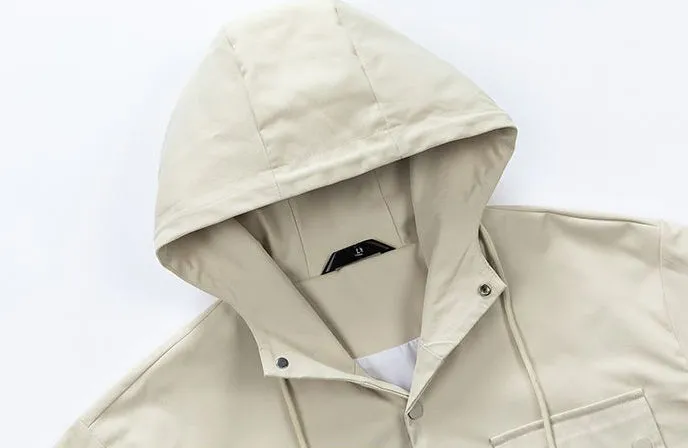Stylish Solid Barbour Jacket Featuring a Flap Pocket and Hooded Design