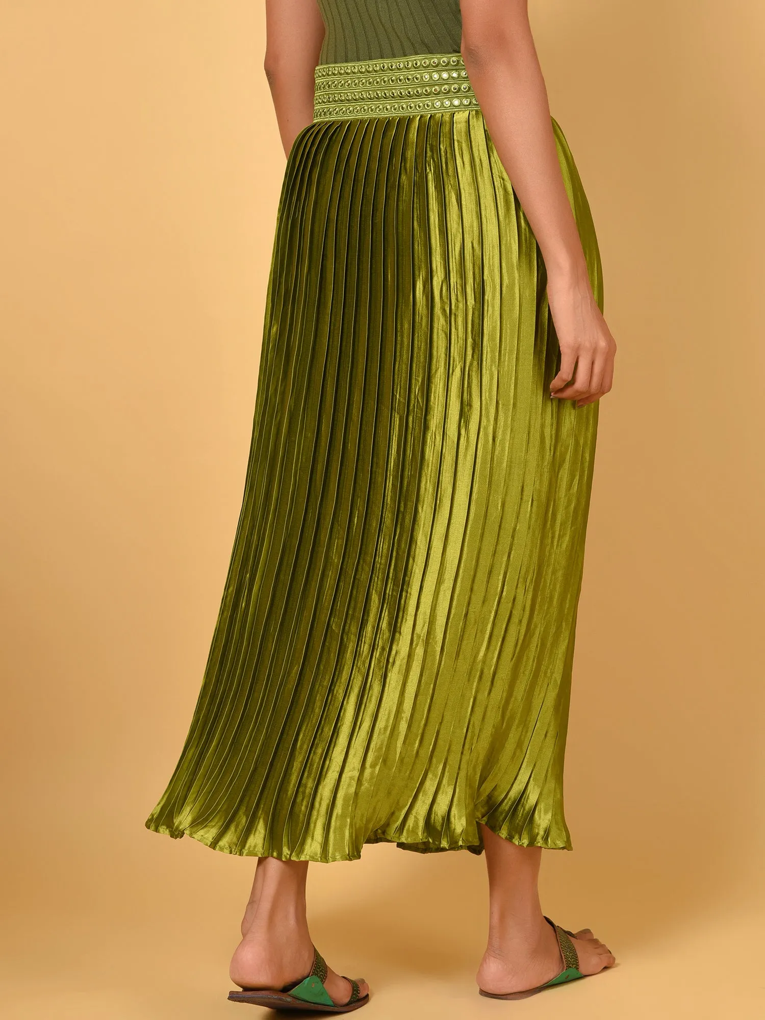 Sway in the Green pleated satin skirt