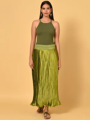 Sway in the Green pleated satin skirt
