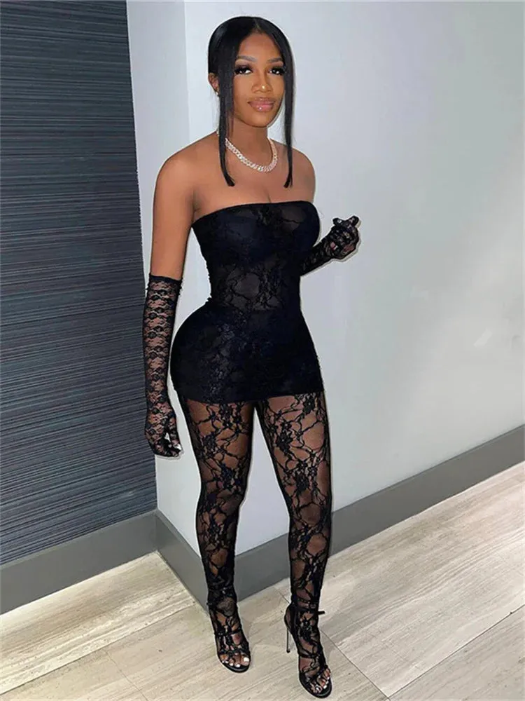 Trim Sheer Lace Women 3 Piece Sets