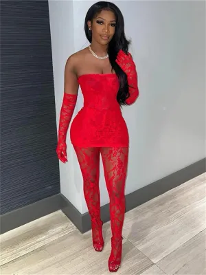 Trim Sheer Lace Women 3 Piece Sets