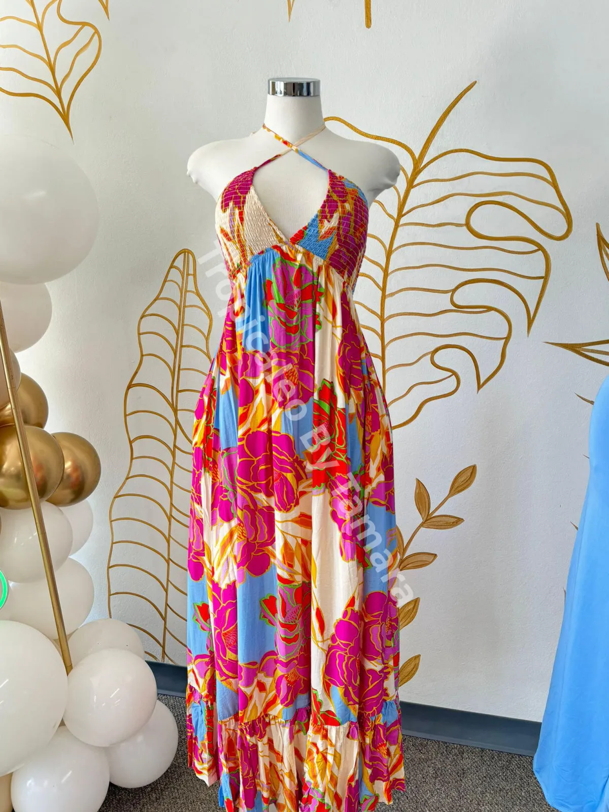 Tropical Bloom Halter Maxi Dress