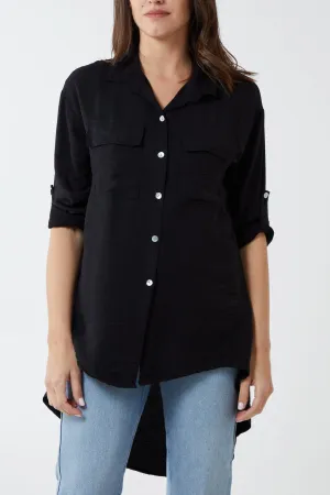 Two Pocket Asymmetric Hem Cotton Shirt
