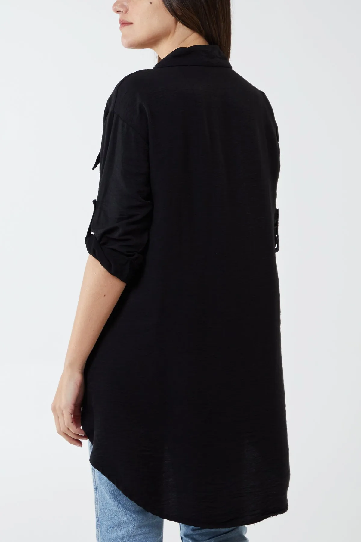 Two Pocket Asymmetric Hem Cotton Shirt