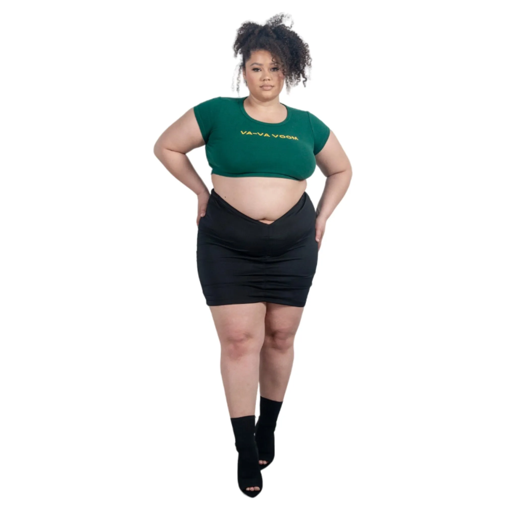 V Cut Black Mini Skirt