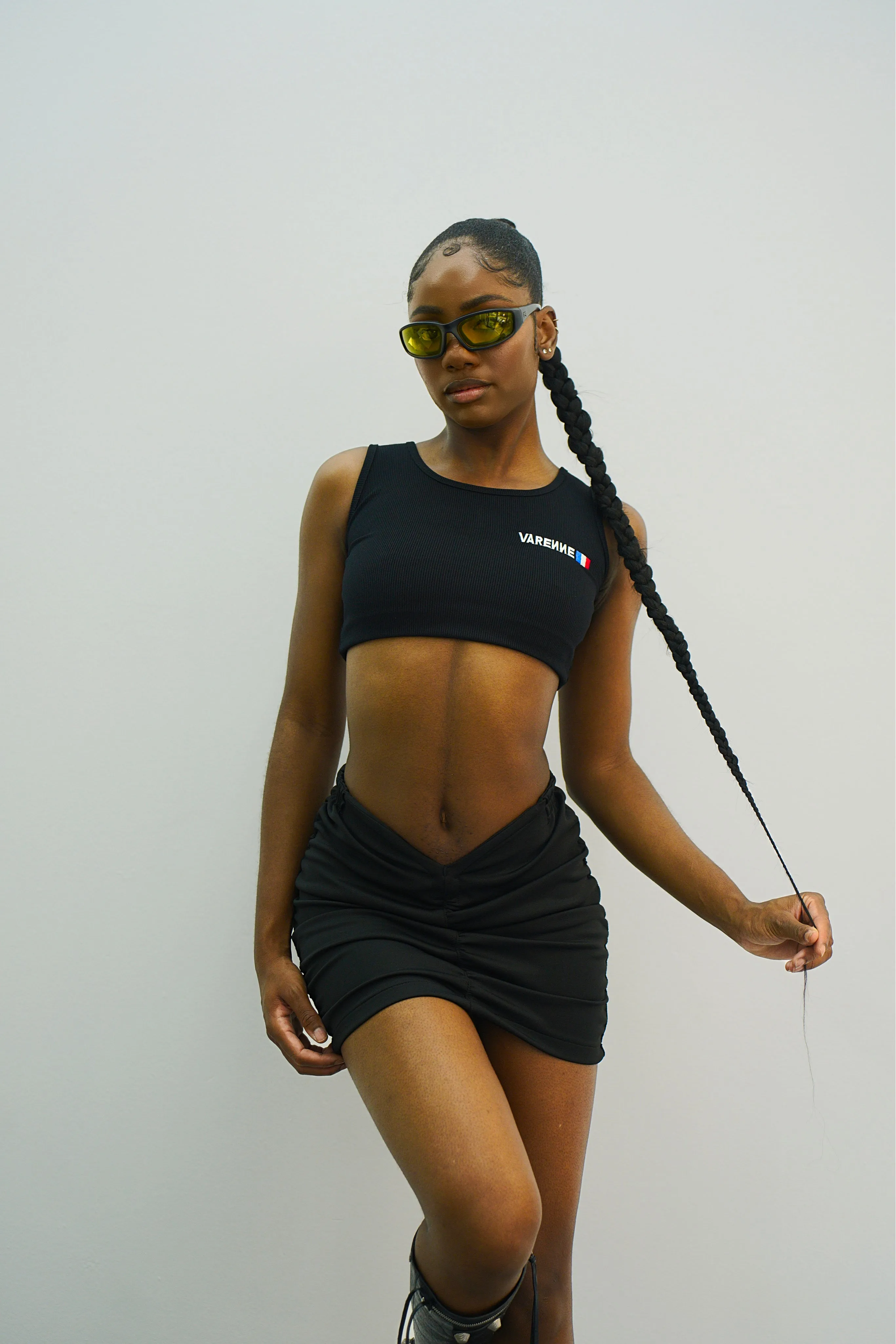 V Cut Black Mini Skirt