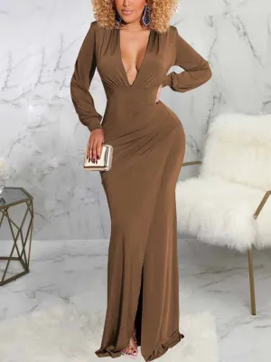 V Neck Side Split Bodycon Dress