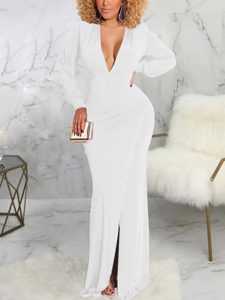 V Neck Side Split Bodycon Dress