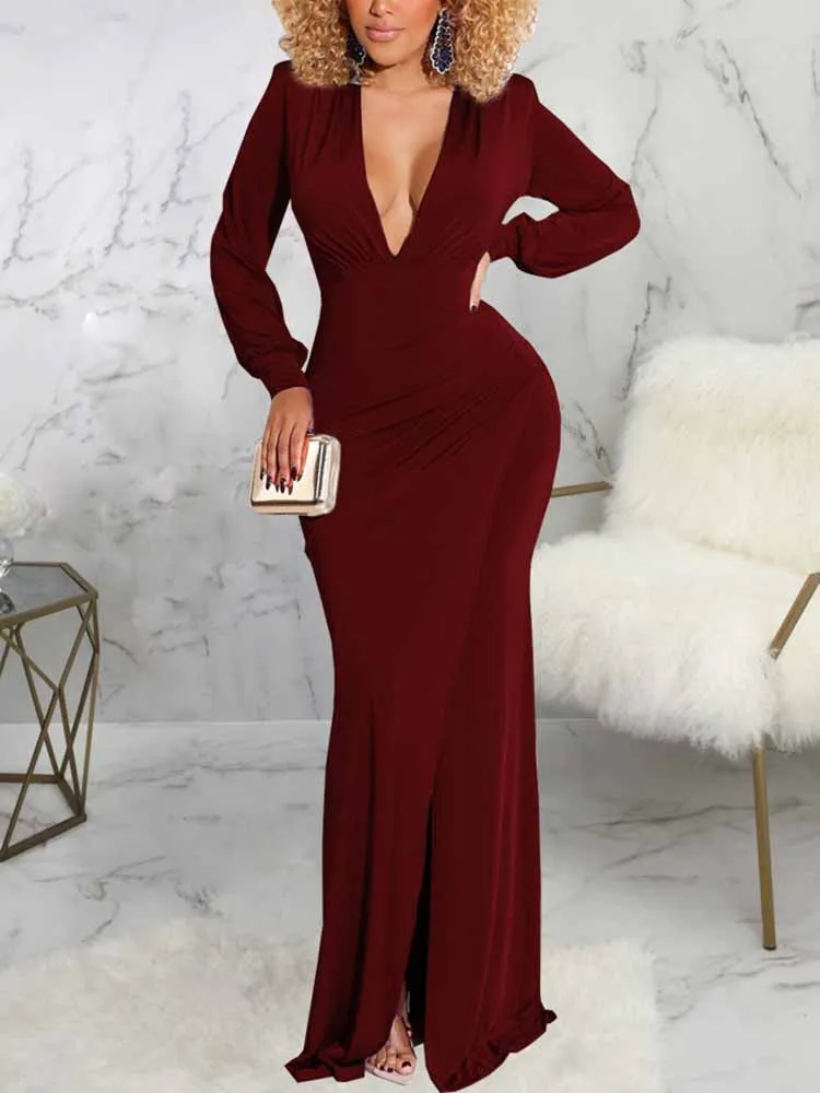 V Neck Side Split Bodycon Dress