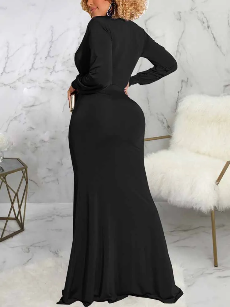 V Neck Side Split Bodycon Dress
