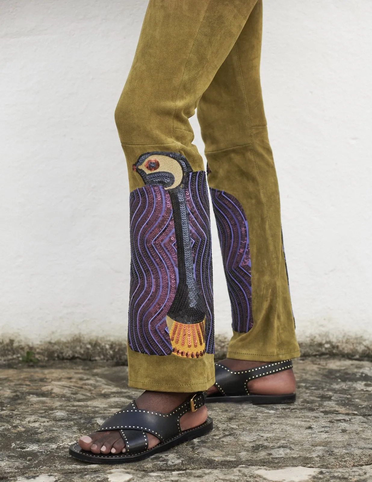 Vanderbilt Leather Flared Pants with Embroidery 