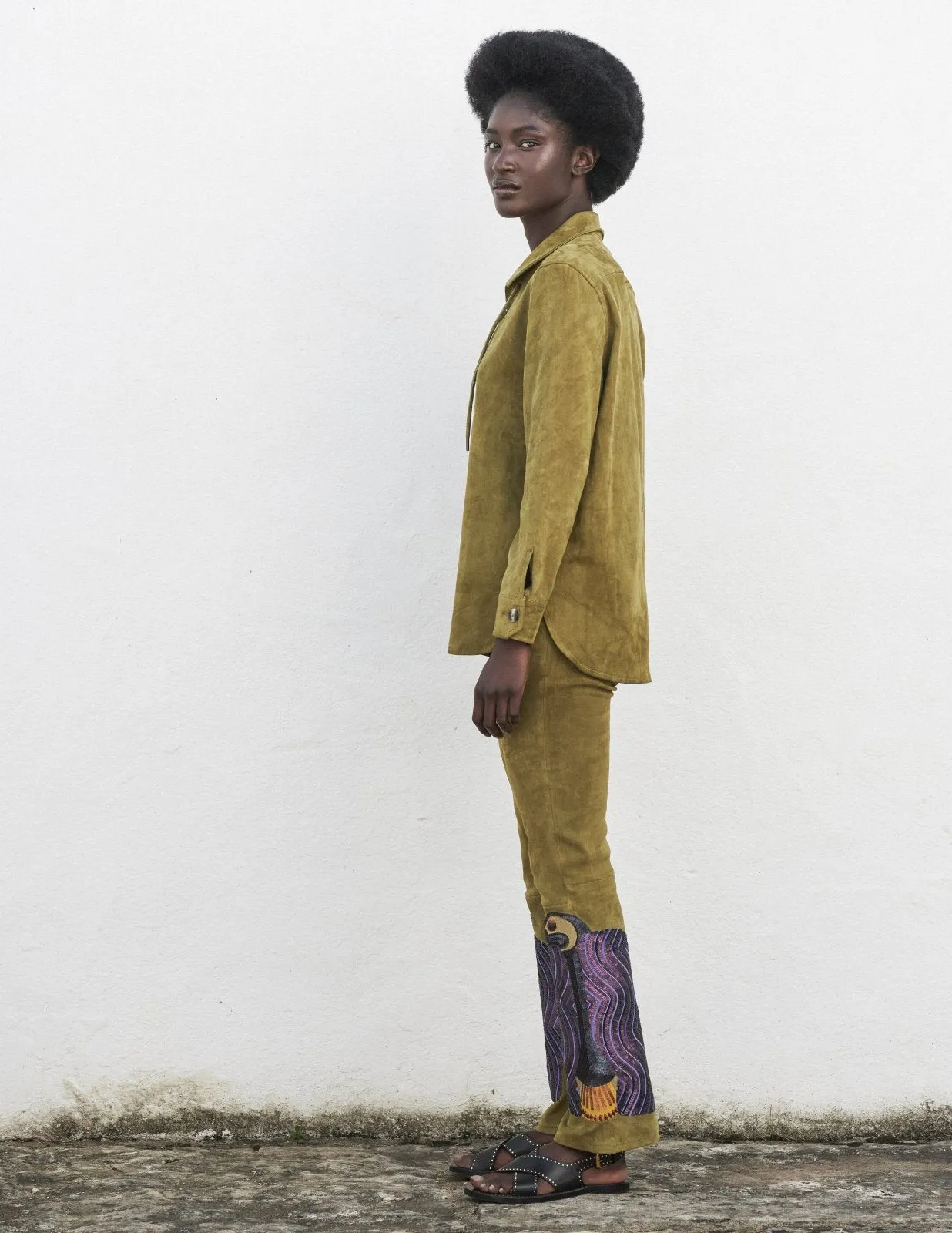 Vanderbilt Leather Flared Pants with Embroidery 