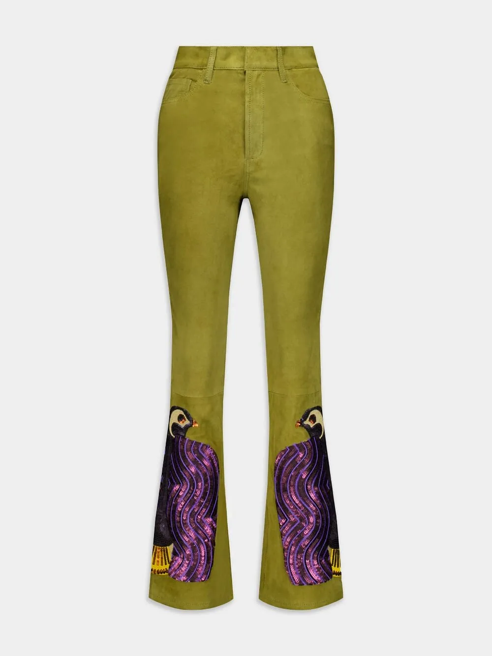Vanderbilt Leather Flared Pants with Embroidery 