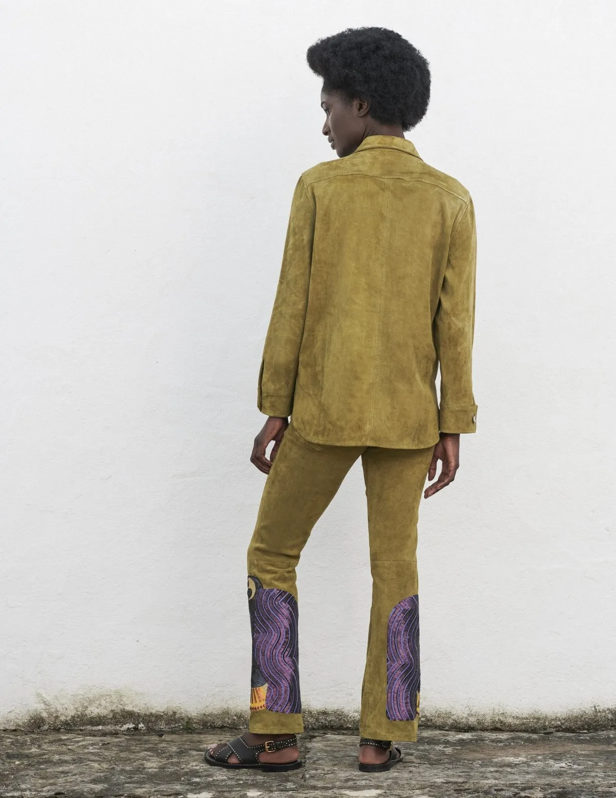 Vanderbilt Leather Flared Pants with Embroidery 