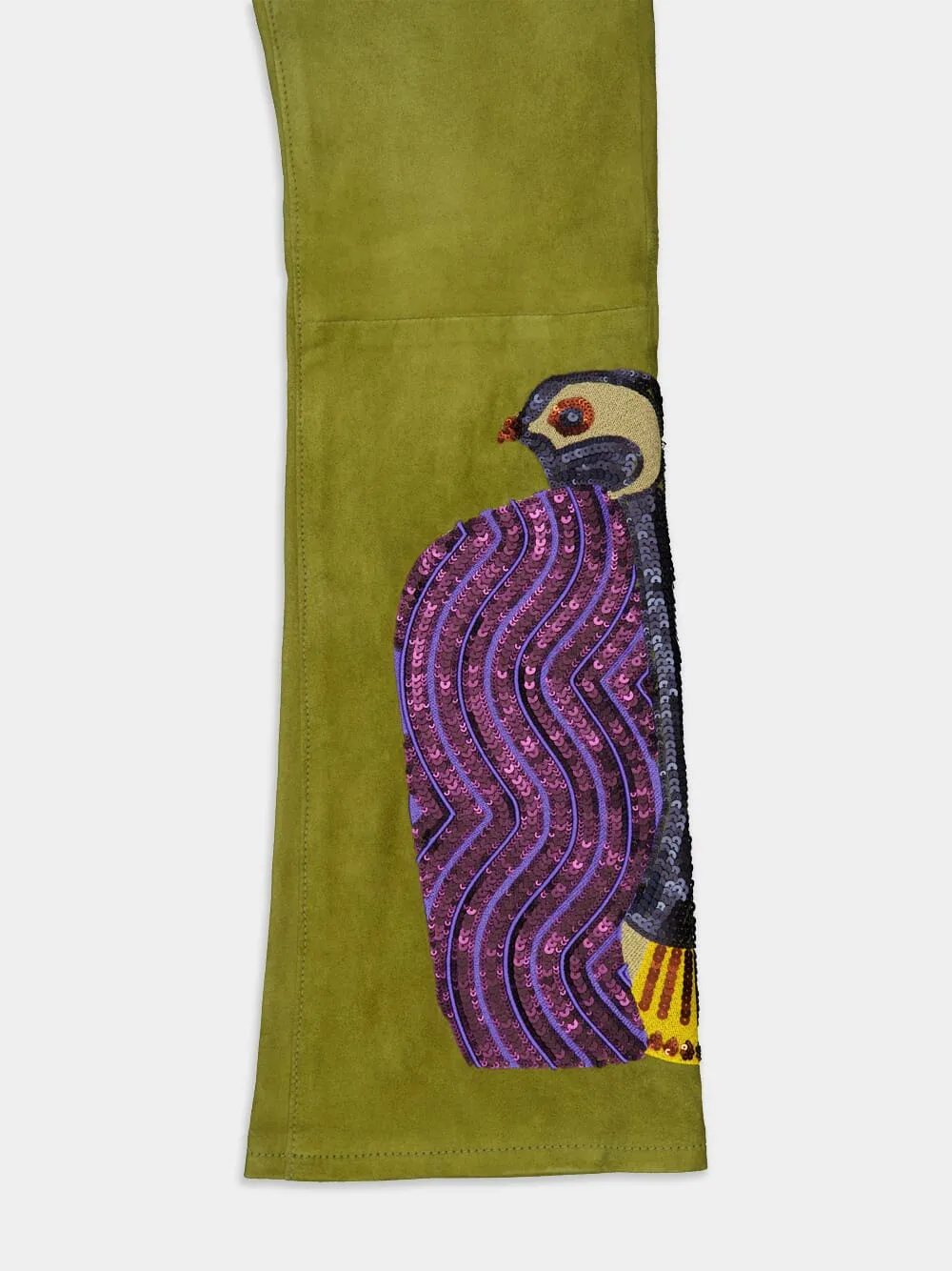 Vanderbilt Leather Flared Pants with Embroidery 