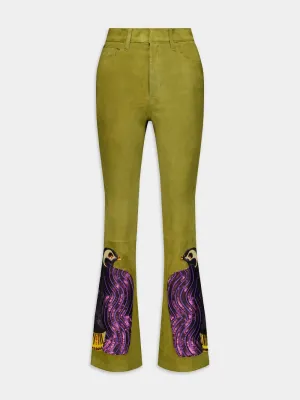 Vanderbilt Leather Flared Pants with Embroidery 