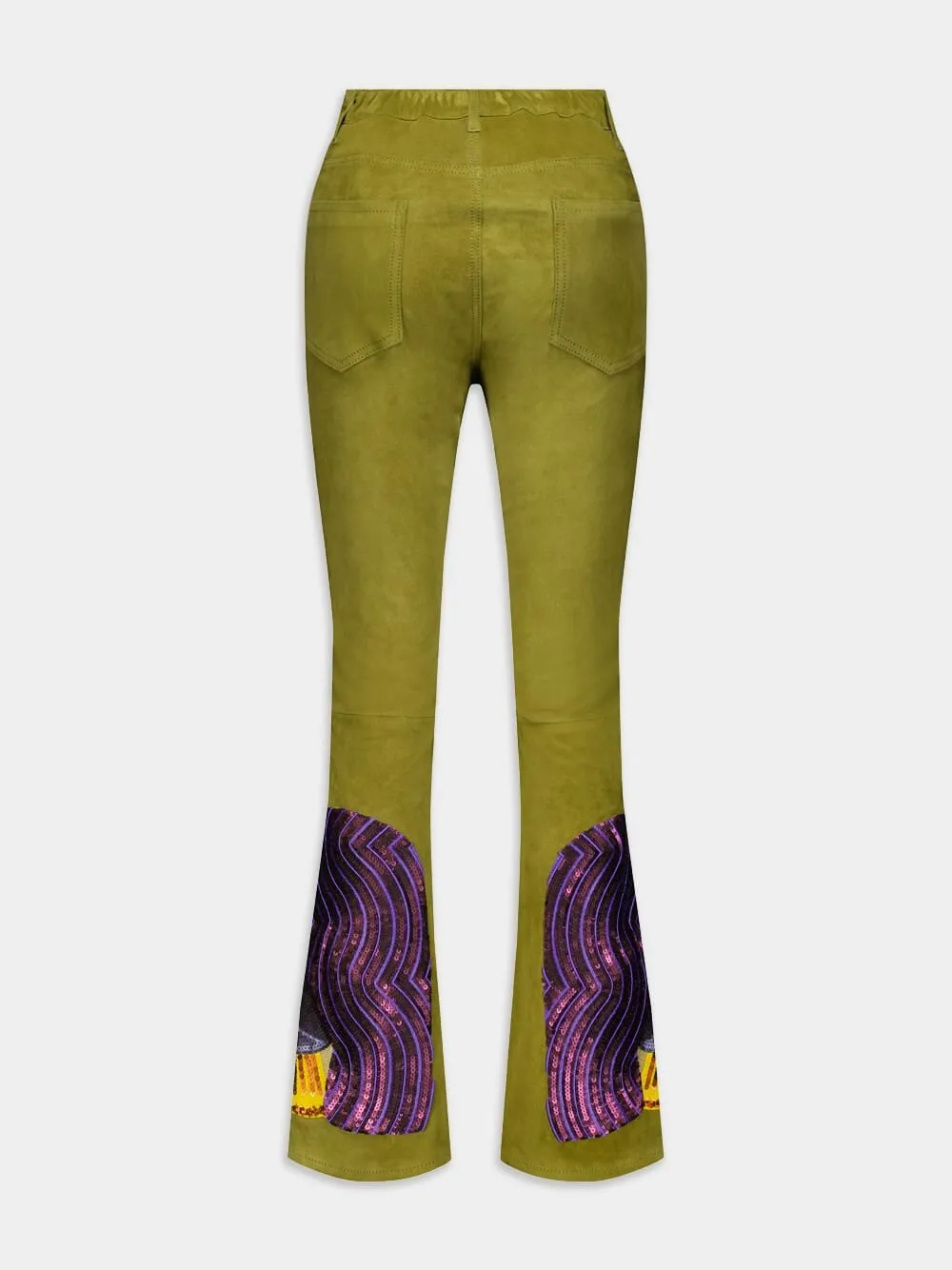 Vanderbilt Leather Flared Pants with Embroidery 