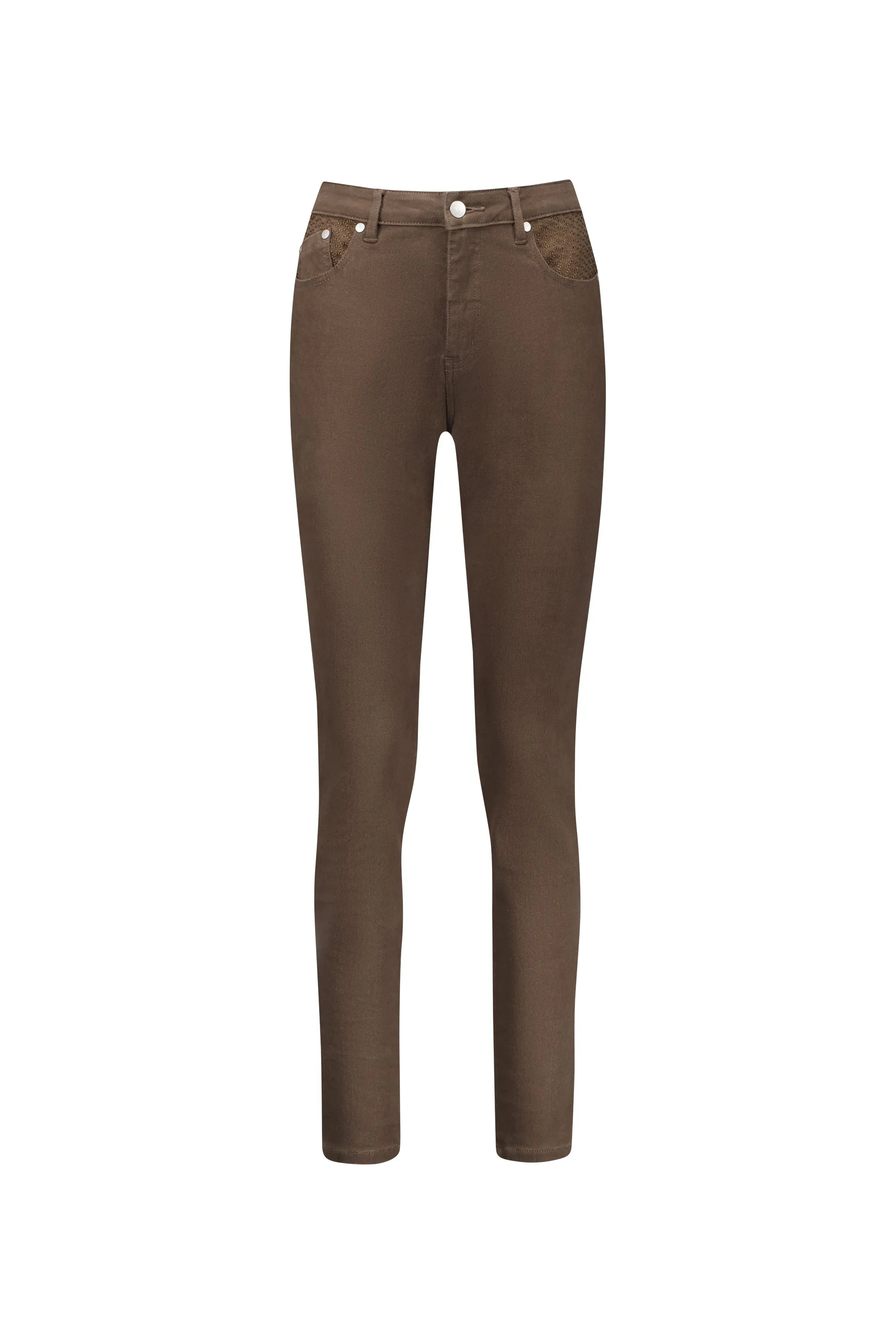 VASSALLI - Chocolate Skinny Leg Full Length Basket Weave Jean - 5535