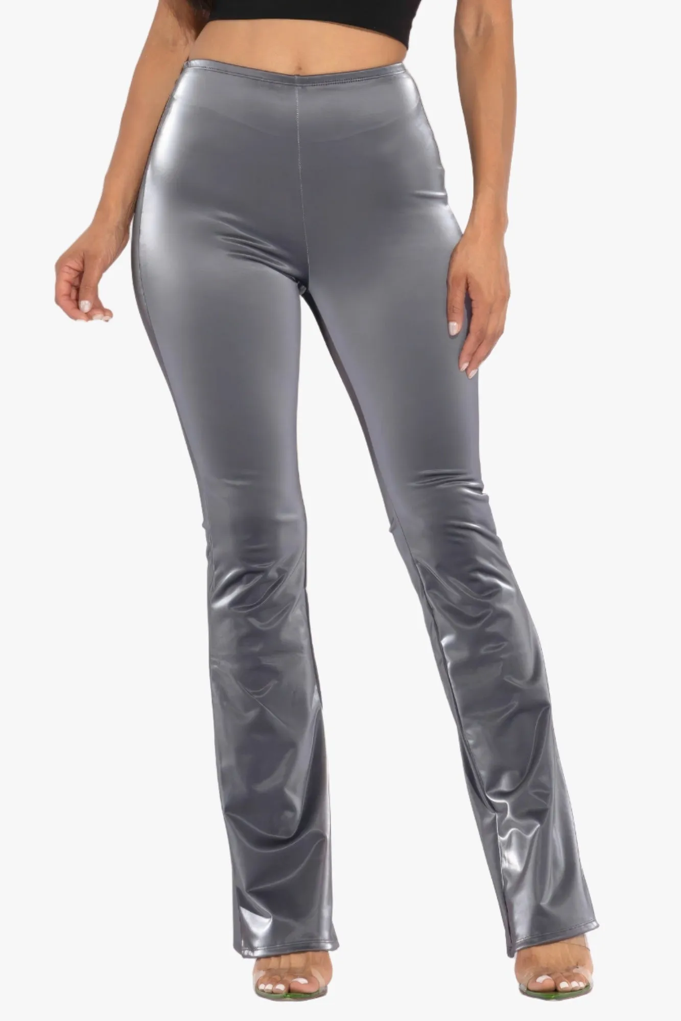 Velvet Pu Flared Pants