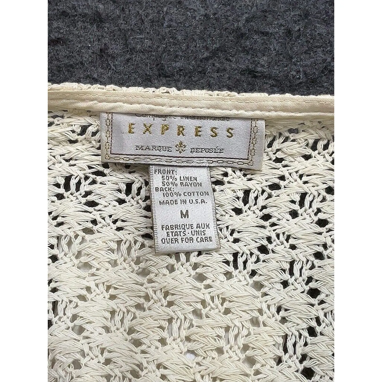 Vintage Express Women's Linen Embroidered Crochet Vest, Tan Cream, Size Medium