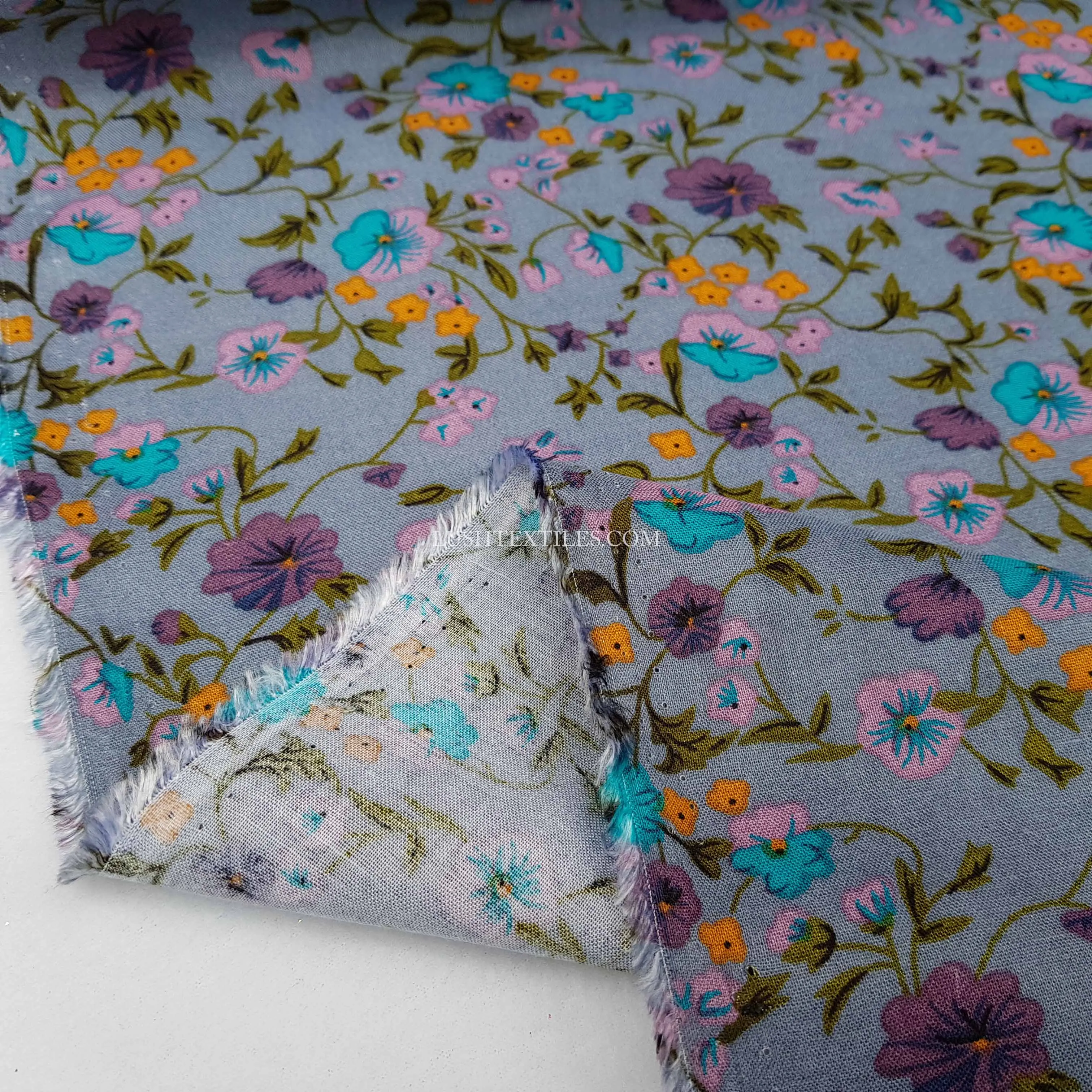 Vintage Floral Viscose Fabric, Gray