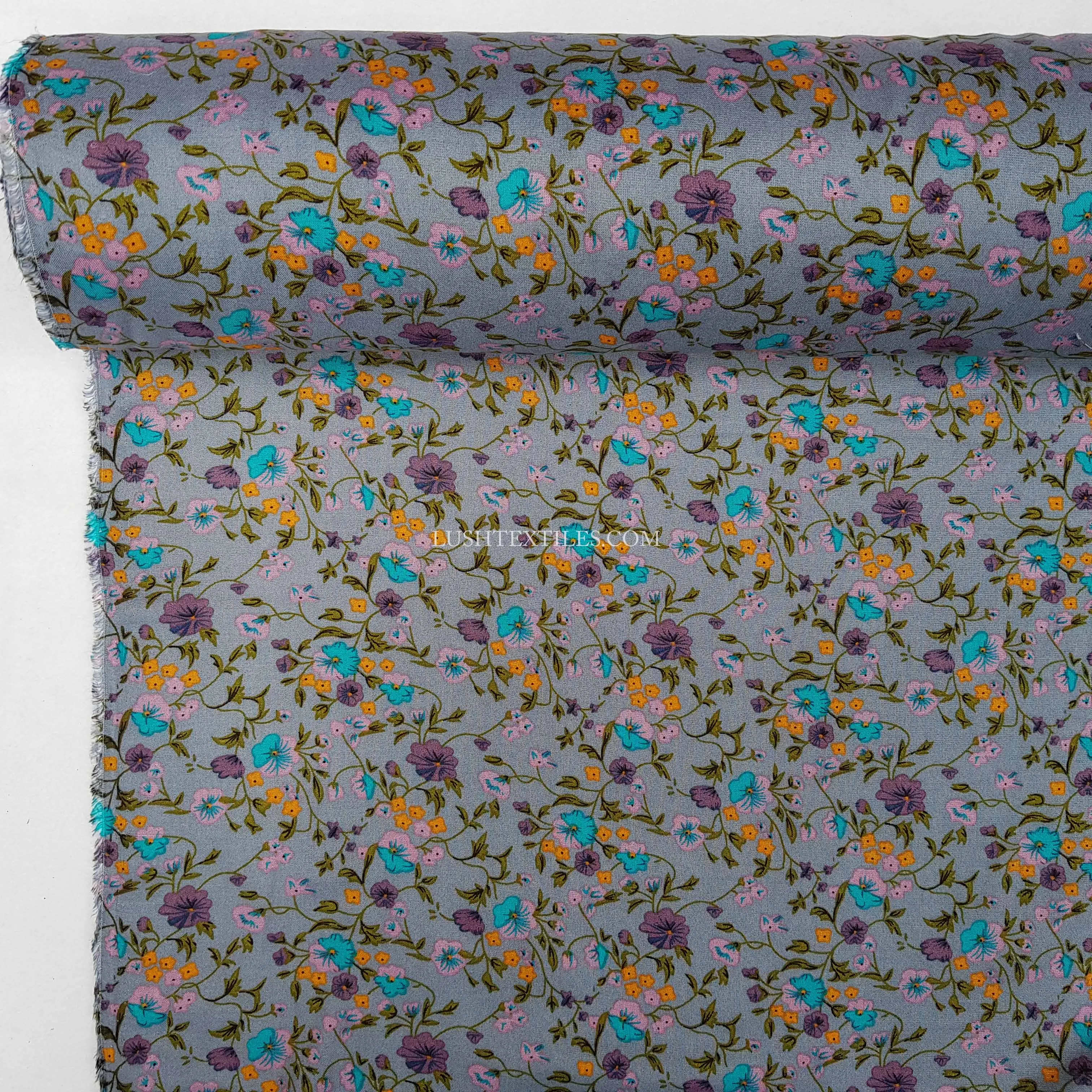 Vintage Floral Viscose Fabric, Gray