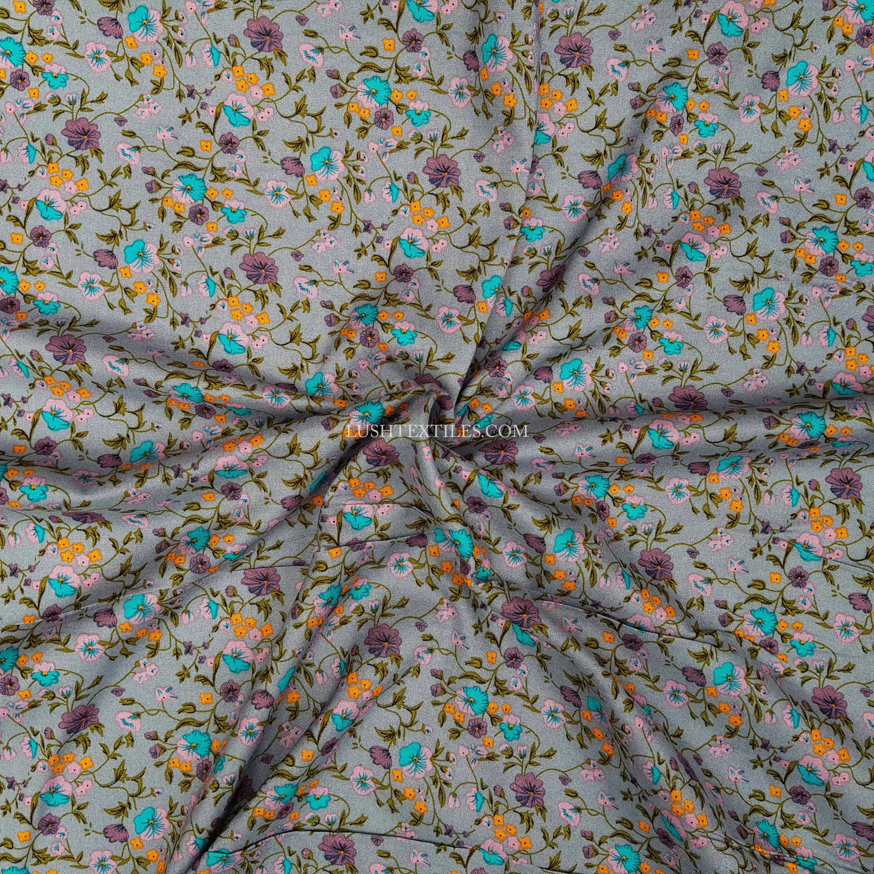 Vintage Floral Viscose Fabric, Gray