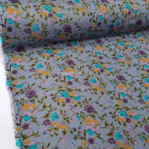 Vintage Floral Viscose Fabric, Gray