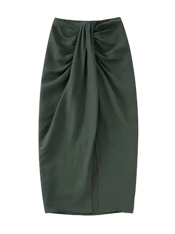 Vintage Office Lady Solid Women Suits Split Pleated Skirts