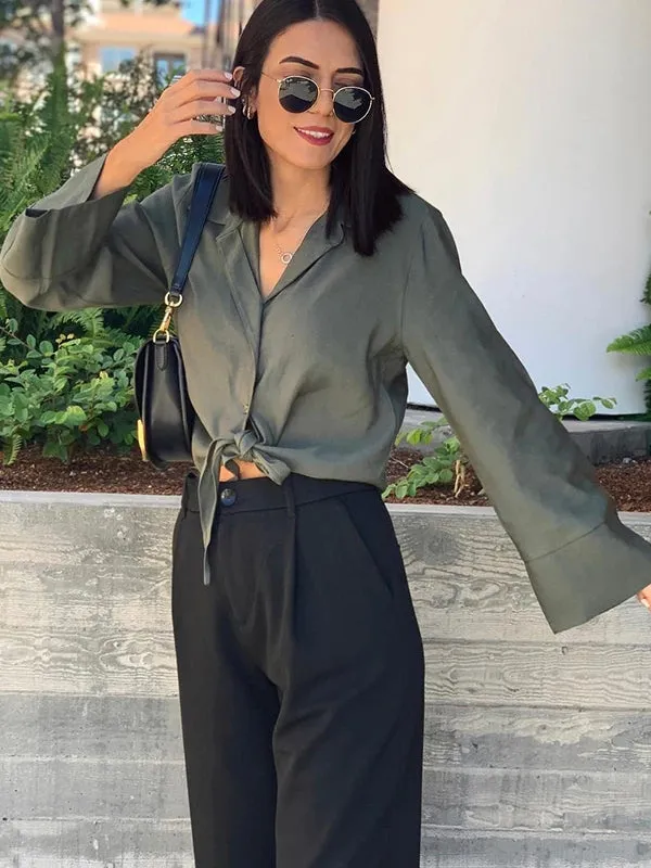 Vintage Office Lady Solid Women Suits Split Pleated Skirts