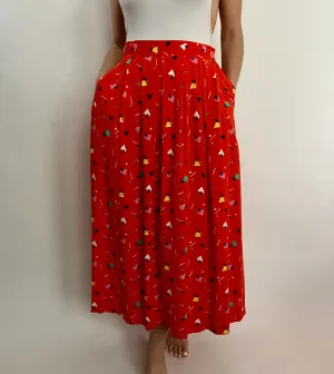 VINTAGE RED RETRO PLEATED SKIRT - SIZE M