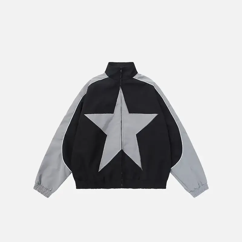 Vintage Star Print Y2K Windbreaker Jacket for Stylish Comfort