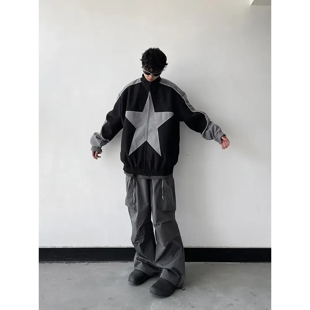 Vintage Star Print Y2K Windbreaker Jacket for Stylish Comfort