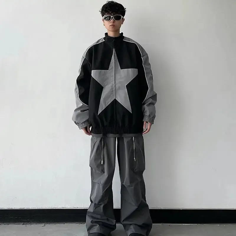 Vintage Star Print Y2K Windbreaker Jacket for Stylish Comfort