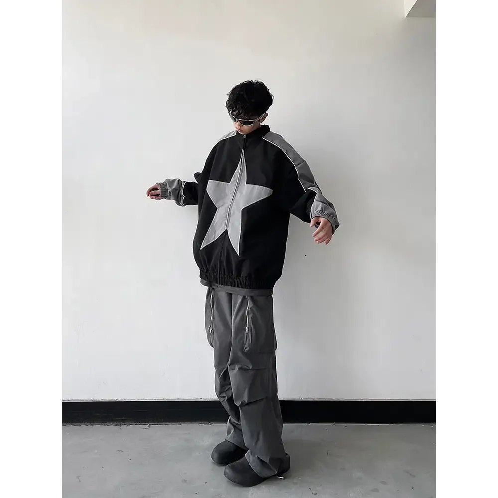 Vintage Star Print Y2K Windbreaker Jacket for Stylish Comfort