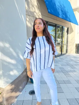 Viviana Linen Striped Top - One Size
