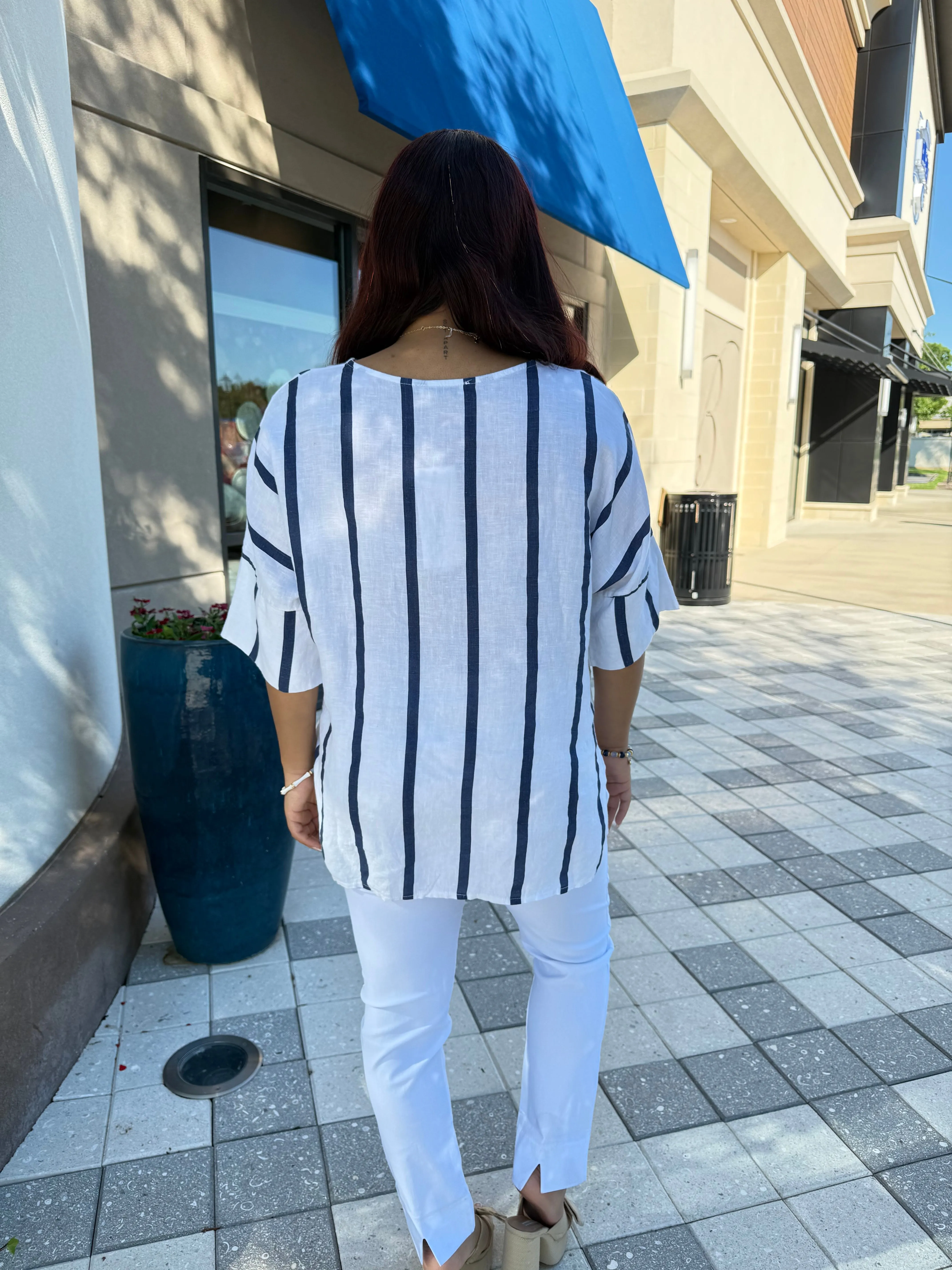Viviana Linen Striped Top - One Size