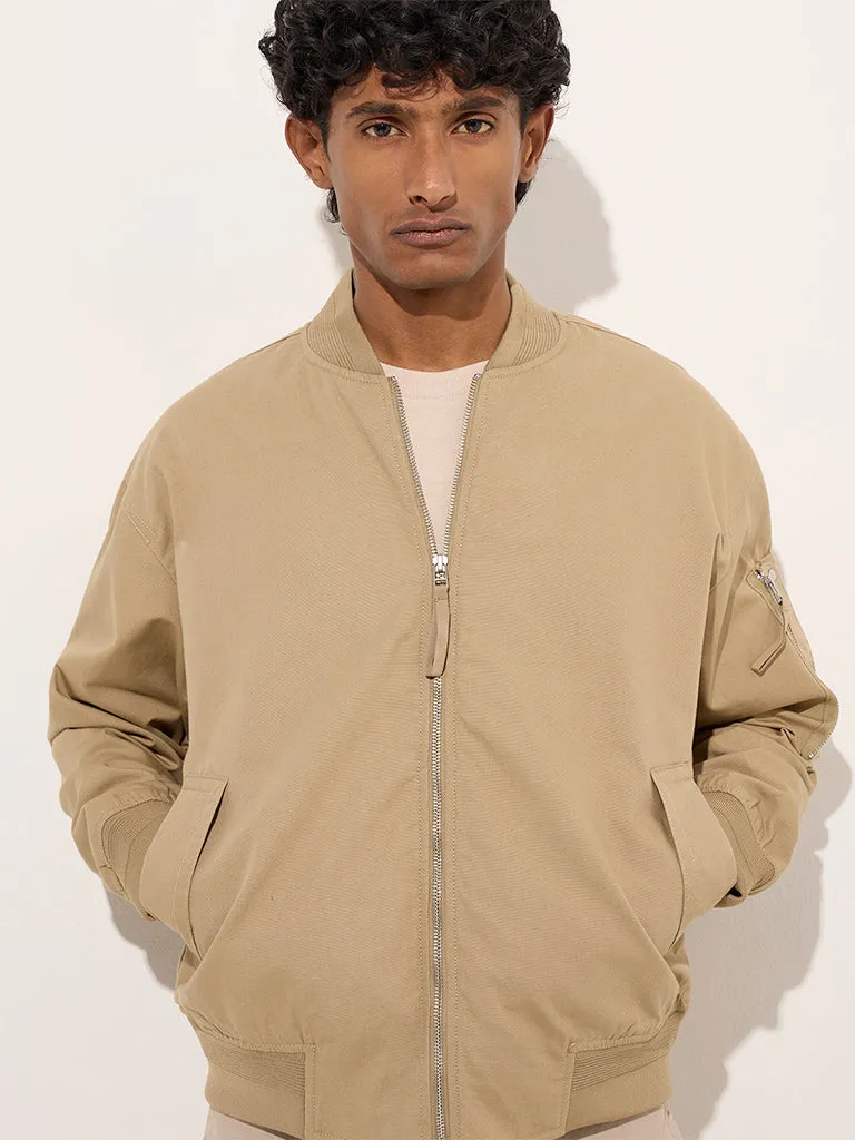 WES Casuals Beige Relaxed-Fit Cotton Jacket