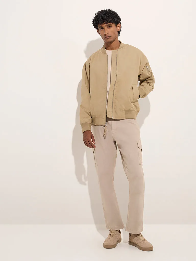 WES Casuals Beige Relaxed-Fit Cotton Jacket