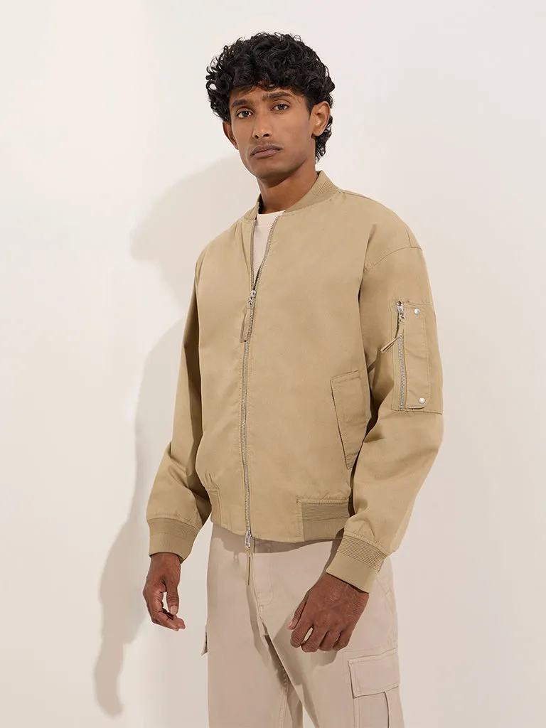 WES Casuals Beige Relaxed-Fit Cotton Jacket