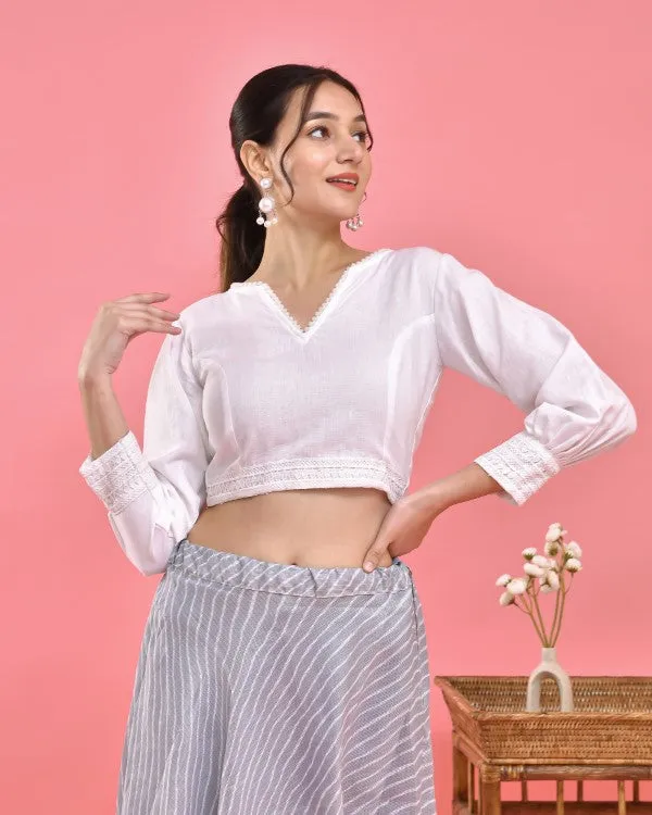 White Crop Top Blouse