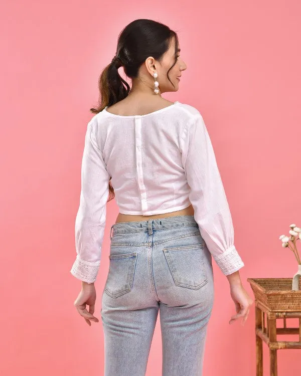 White Crop Top Blouse