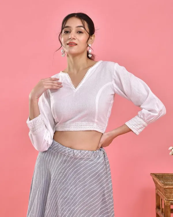 White Crop Top Blouse