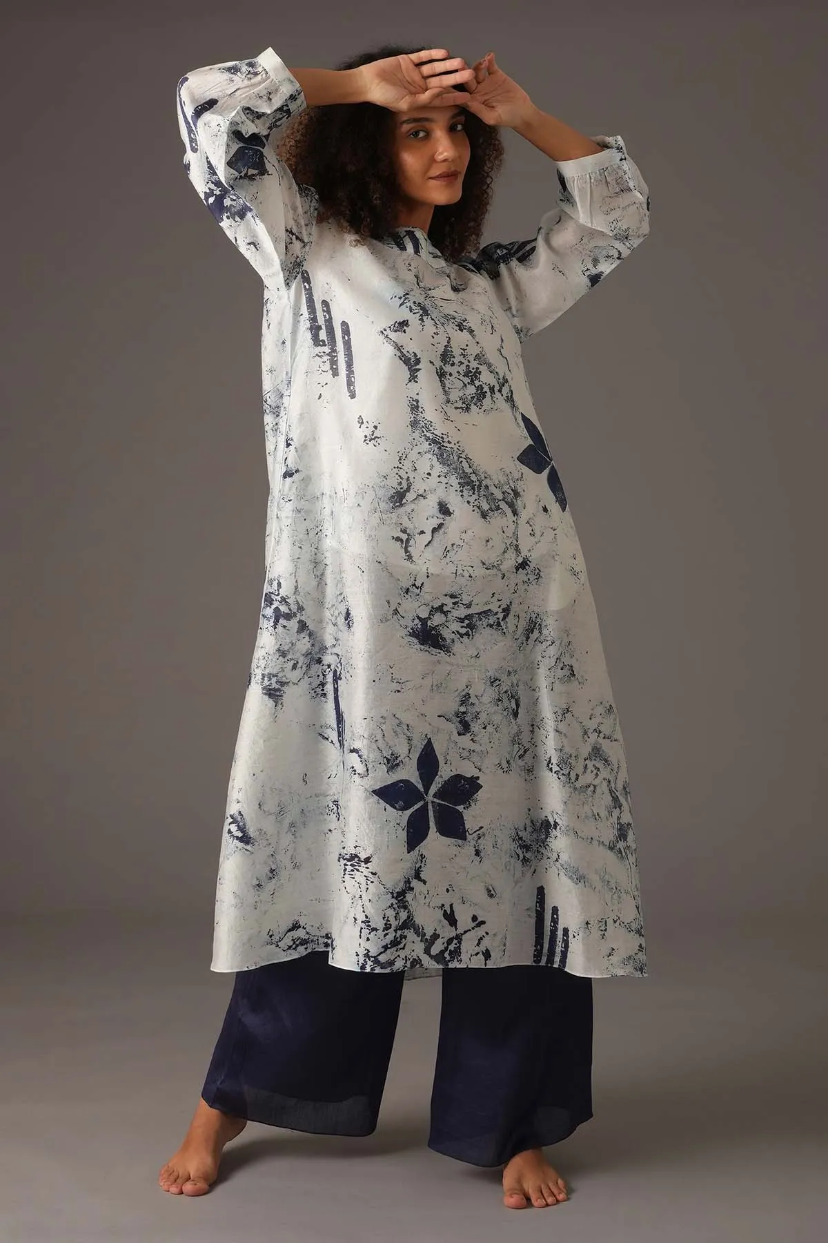 White Print Flared Kurta & Pants