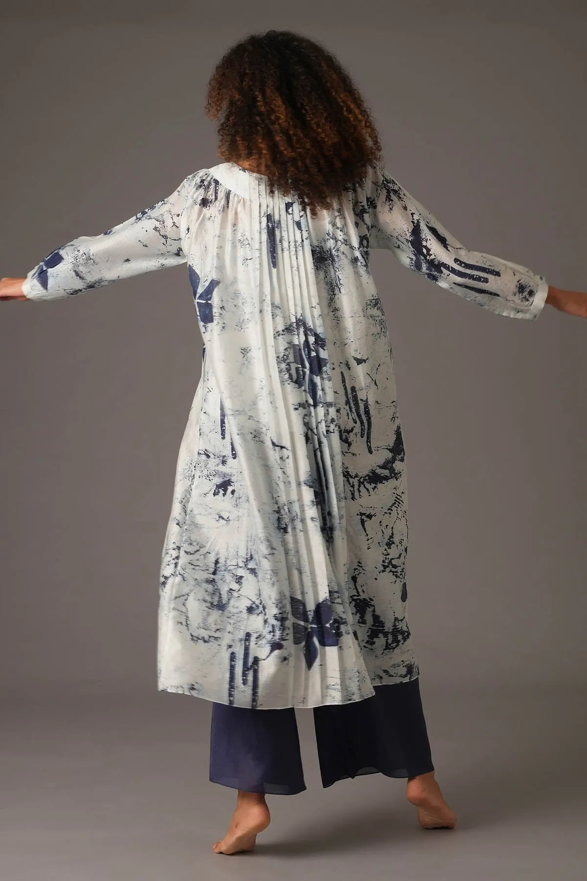 White Print Flared Kurta & Pants